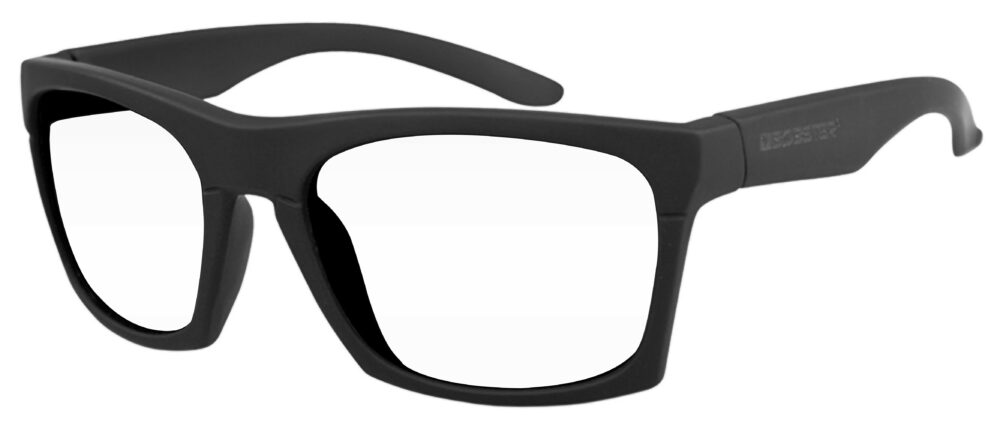 Bobster Capone Glasses, matte black frame. Angled left