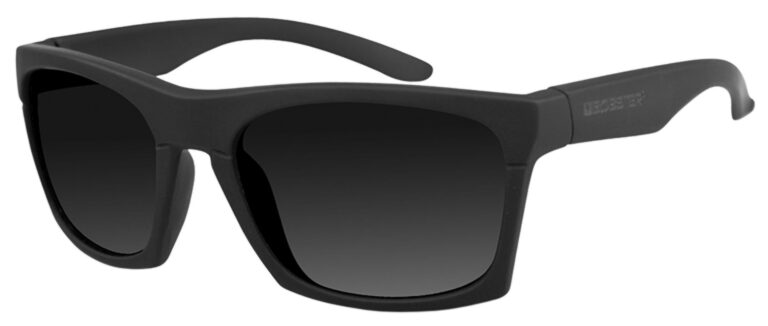 Bobster Capone Glasses, matte black frame with smoke lens. Angled left