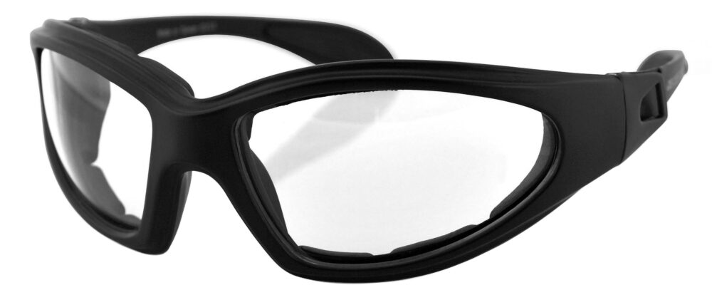 Bobster GXR Glasses, matte black frame with RX lens. Angled left