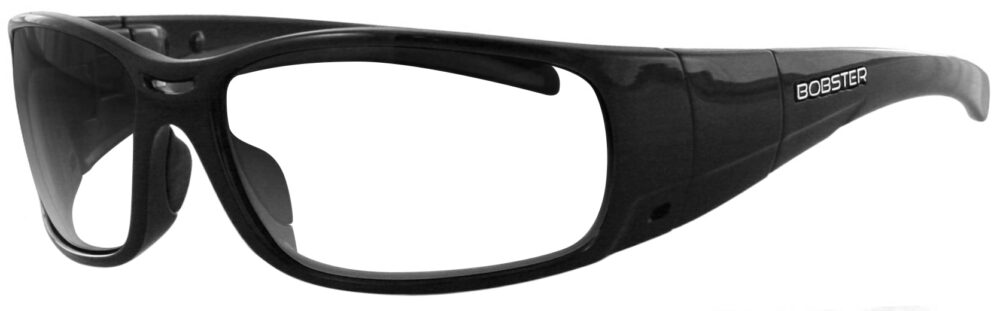 Bobster Gunner Glasses, black frame with RX lens. Angled left