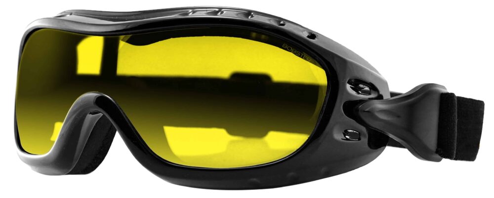 Bobster Night Hawk Goggle, Gloss Black frame with Yellow lens. Angled left