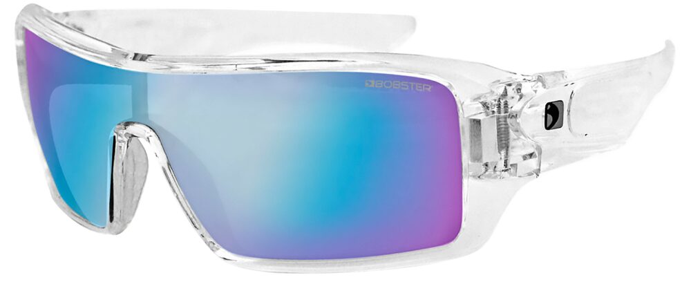 Bobster Paragon Prescription Safety Sunglasses in a white smoke cyan mirror lenses. Angled left side