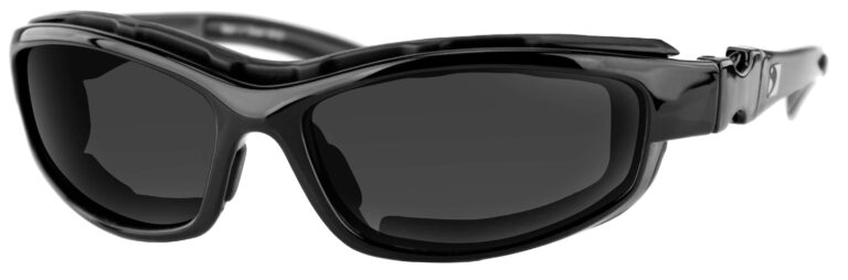 Bobster Road Hog II Sunglasses, Gloss Black Frame with Smoked, Amber, Clear Lens. Angled left
