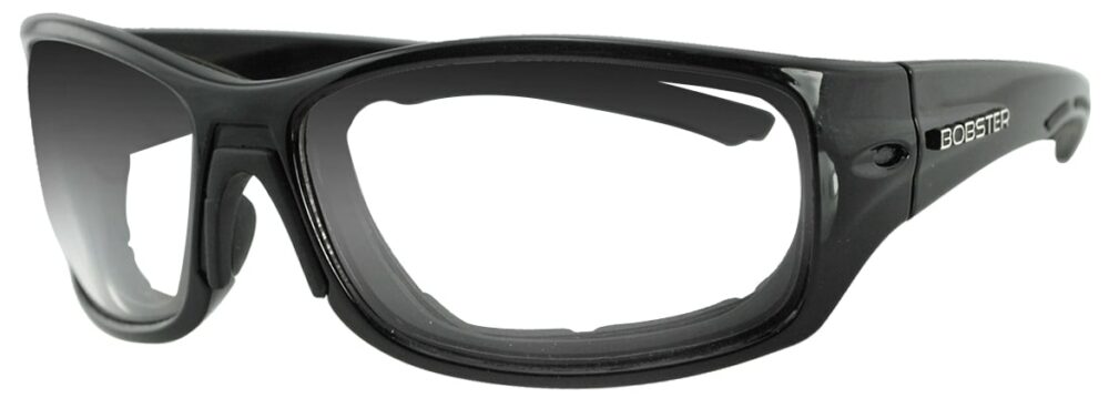 Bobster Rukus Glasses, Gloss Black frame with RX lens. Angled left