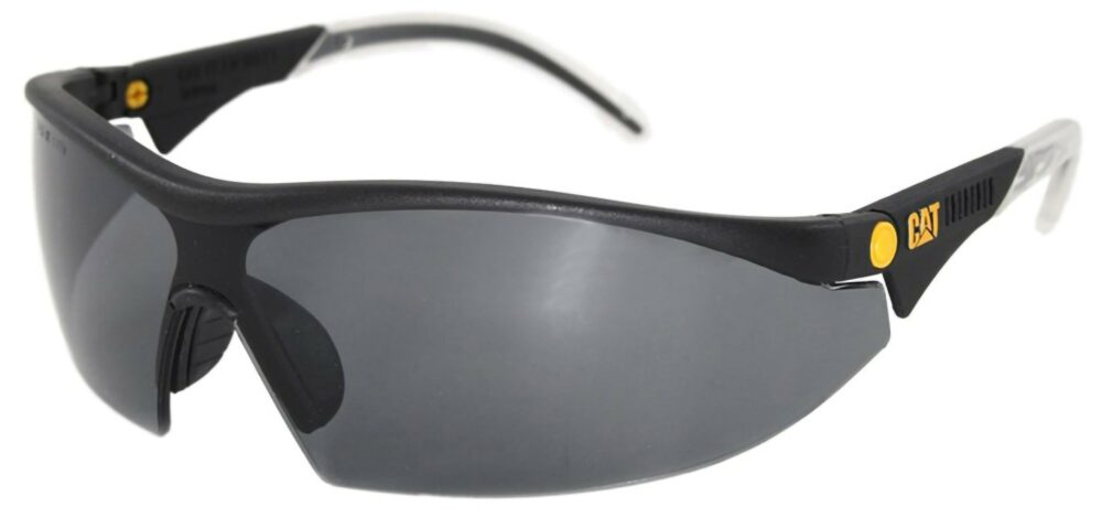 Caterpillar Digger Safety Glasses, with Smoke Lens. Angled Left