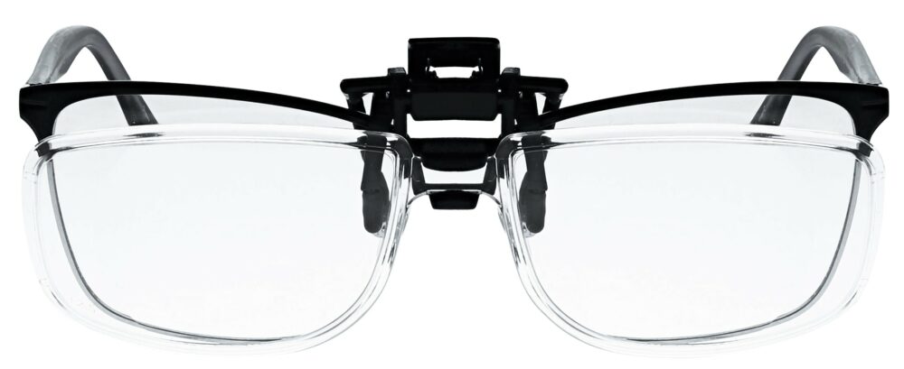Clip on Magnifying Reading Glasses in Clear Lens, Angled to the Front