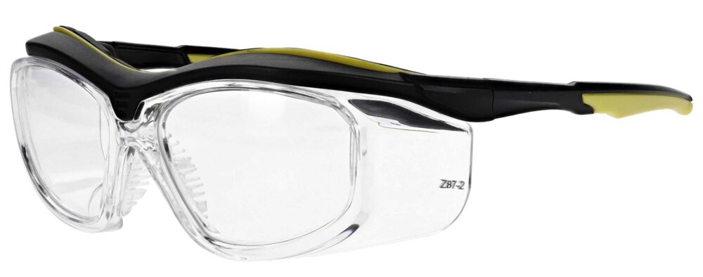 Model RX-F10 Black/Yellow With Clear Side Shields plastic safety glasses RX-F10-CLR