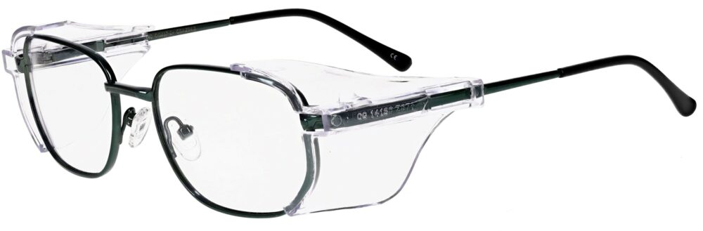OnGuard 076 Prescription Safety Glasses, in an Antique Green Frame with EZ Side Shields. Angled left side