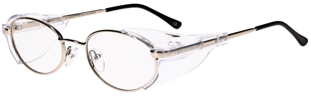 OnGuard 093 Prescription Safety Glasses in Gold with Oval Lenses. Angled Left Side