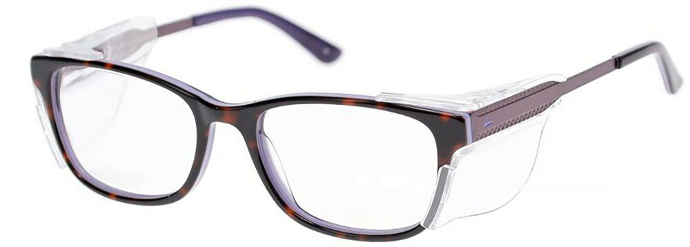 OnGuard 619 Prescription Safety Glasses, in a Tortoise Frame with Side Shields. Angled left side