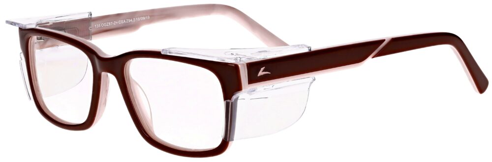 OnGuard 621 Prescription Safety Glasses in Burgundy frame, Angled Left Side