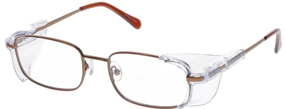 OnGuard SG 106 Prescription Safety Glasses, in a Bronze Frame with Side Shields. Angled left side