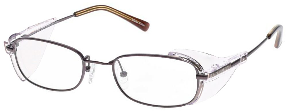 OnGuard SG 602FT Prescription Safety Glasses, in a Brown Smoke Frame with Side Shields. Angled left side