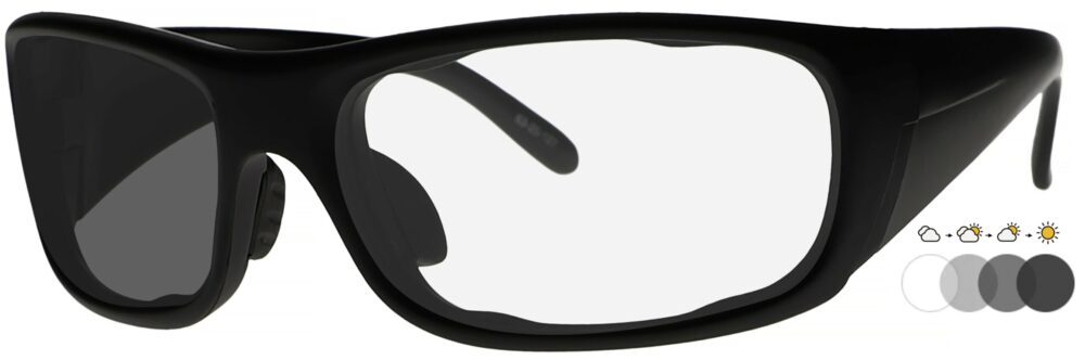 Photochromic Safety Glasses in P820 Black Frame with Transition Lens, Angled to the Side Left