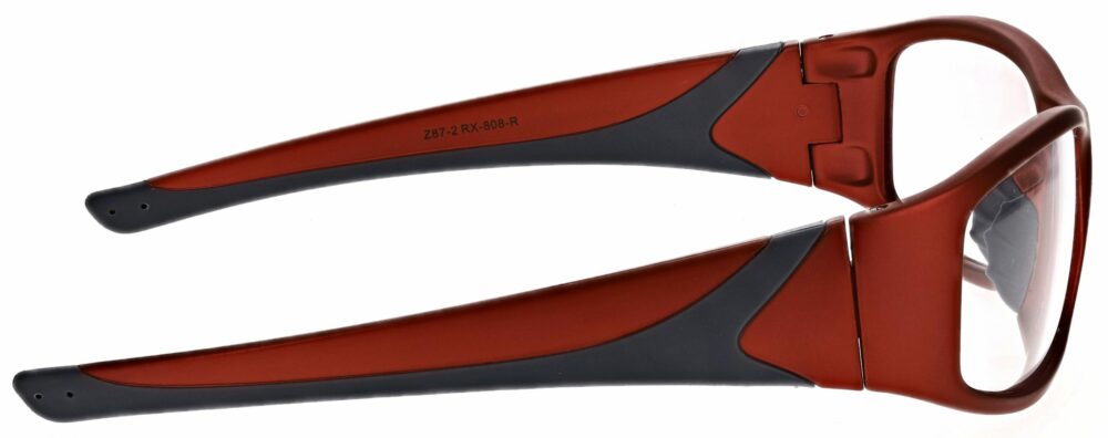 Prescription Wraparound Safety Glasses in Model RX-808-R in Red