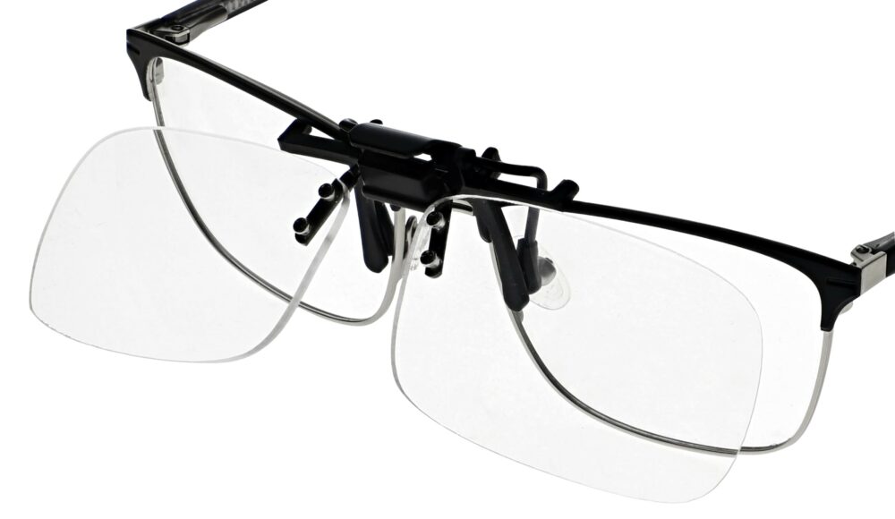 Small Clear Magnifying Clip On, Angled Side Left Flipped Up