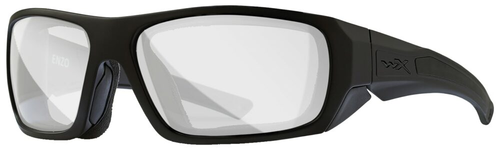 Wiley X Enzo in Matte Black Frame with Clear Lens, Angled to the Side Left
