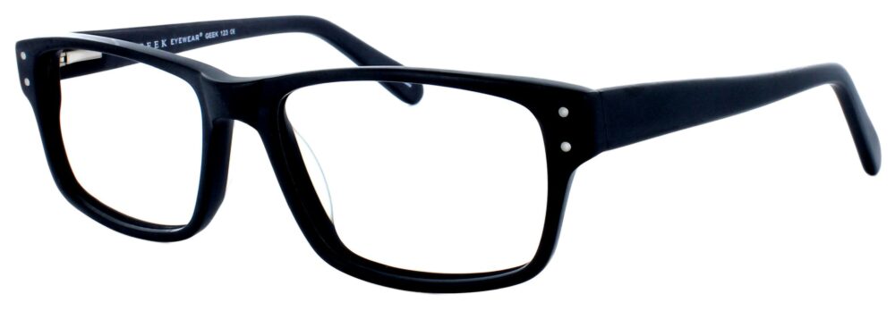 Geek 123 Eyeglasses, Black frame. Angled left