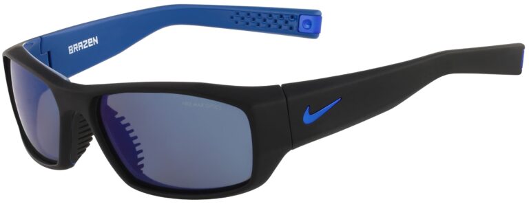 Nike Brazen Sunglasses in Matte Black and Military Blue Frame with Blue Flash Lens, NI-EV0758-049