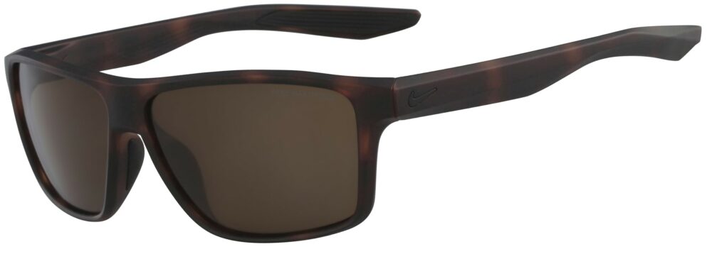 Nike Premier Sunglasses in Matte Tortoise Frame with Dark Brown Lens, Angled to the Side Left