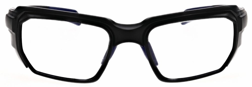 Prescription Wraparound Safety Glasses in Model RX-16001-BKBL in Black/Blue