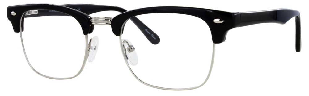 Geek Connect Eyeglasses, Black and Silver frame. Angled left