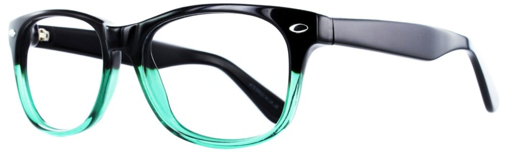 Geek RAD 09 Eyeglasses, Black and Green frame. Angled left