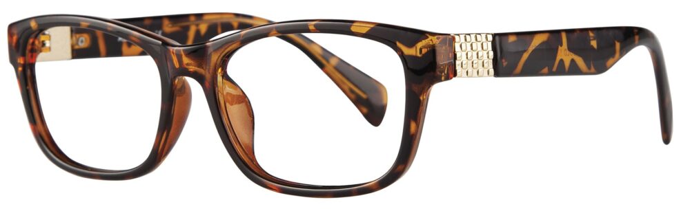 Affordable Designs Ricky Eyeglasses, Tortoise and Gold frame. Angled left