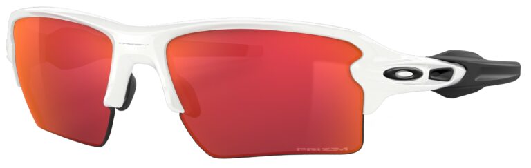 Oakley Flak 2.0 XL in a Polished White frame with PRIZM Outfield lens. Angled left side
