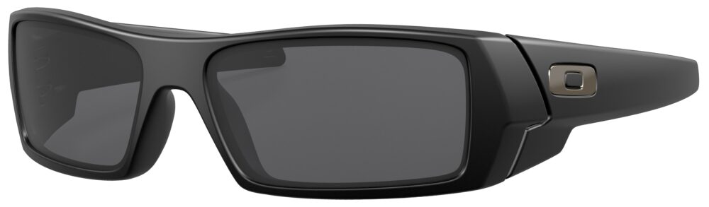 Oakley Gascan Sunglasses in a Matte Black with Gray Lenses. Angled left