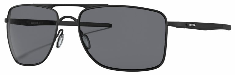 Oakley Gauge 8 Sunglasses in a Matte Black frame with Gray lenses. Angled Left