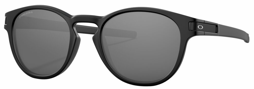 Oakley Latch Asian Fit Sunglasses in a Matte Black with Prizm Black Iridium Lenses. Angled Left