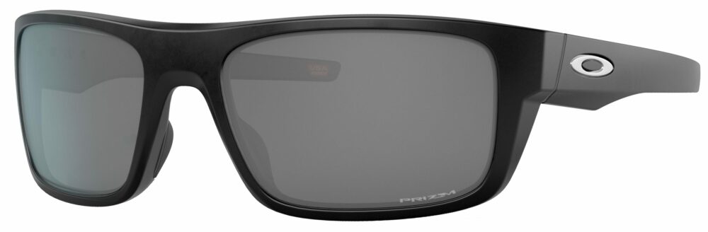Oakley Drop Point Sunglasses in a Matte Black Frame with Black Polarized Lens. Angled Left Side
