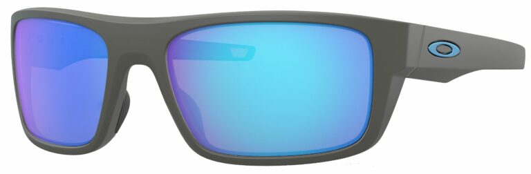 Oakley Drop Point Sunglasses in a Matte Dark Gray with Prizm Sapphire Polarized Lens. Angled Left Side