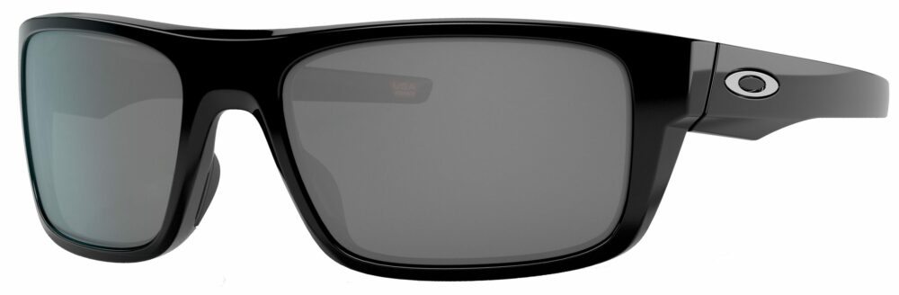 Oakley Drop Point Sunglasses in a Polished Black Frame with Black Iridium Lens. Angled Left Side