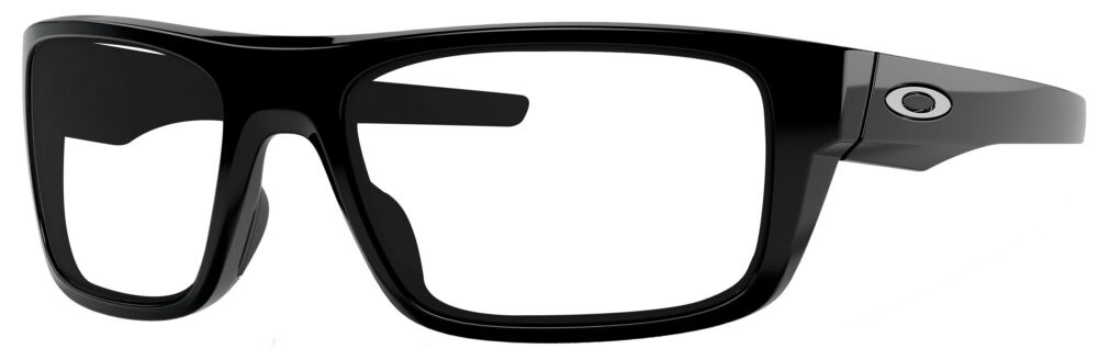Oakley Drop Point Sunglasses in a Polished Black Frame with RX Lens. Angled Left Side