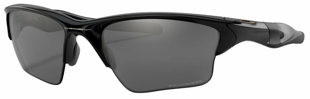 Oakley Half Jacket 2.0 XL Sunglasses in a Polished Black with Black Iridium Polarized Lens. Angled left