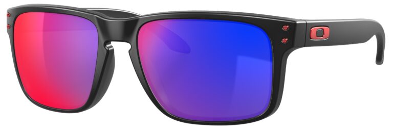 Oakley Holbrook Sunglasses in a Matte Black with Positive Red Iridium Lenses. Angled Left