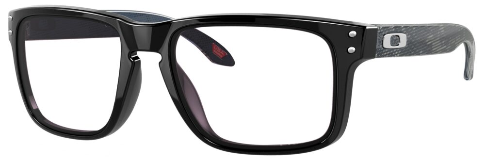Oakley Holbrook Glasses in a Hi Res Black frame. Angled left