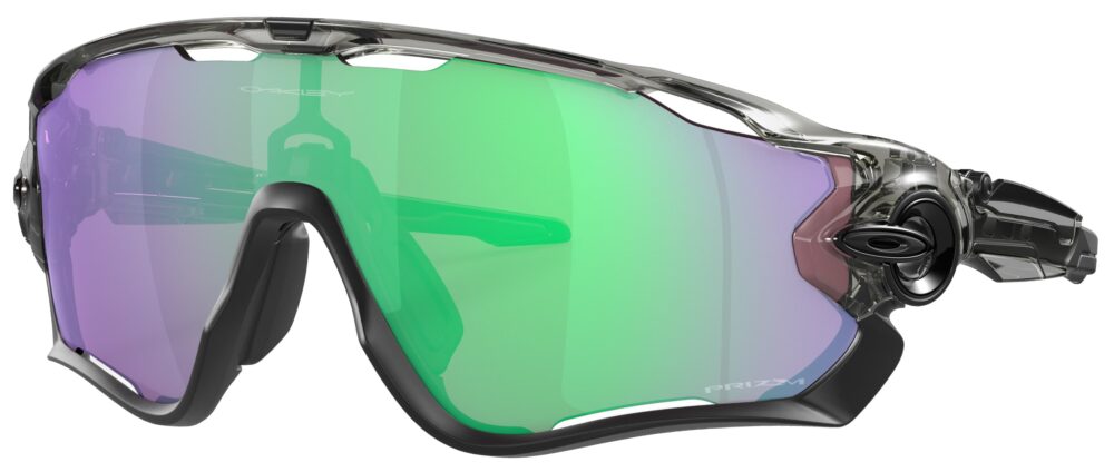 Oakley Jawbreaker Sunglasses in a Gray Ink with Prizm Road Jade Lens. Angled Left