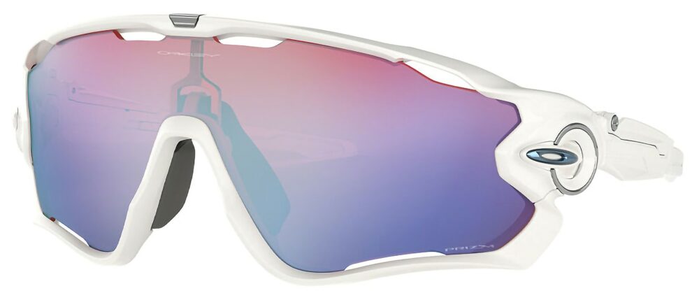 Oakley Jawbreaker Sunglasses in a Polished White with Prizm Snow Lens. Angled Left