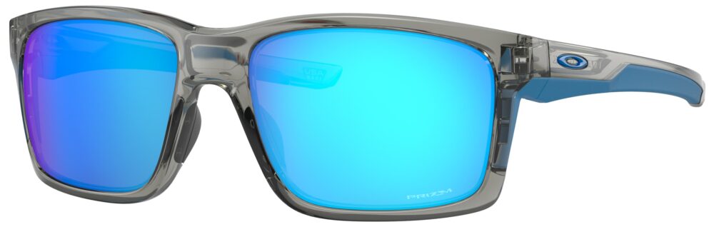 Oakley Mainlink XL Sunglasses in a Gray Ink with Prizm Sapphire Lenses. Angled left