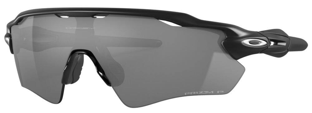 Oakley Radar EV Path Sunglasses, Matte Black with Prizm Black Polarized Lenses. Angled left