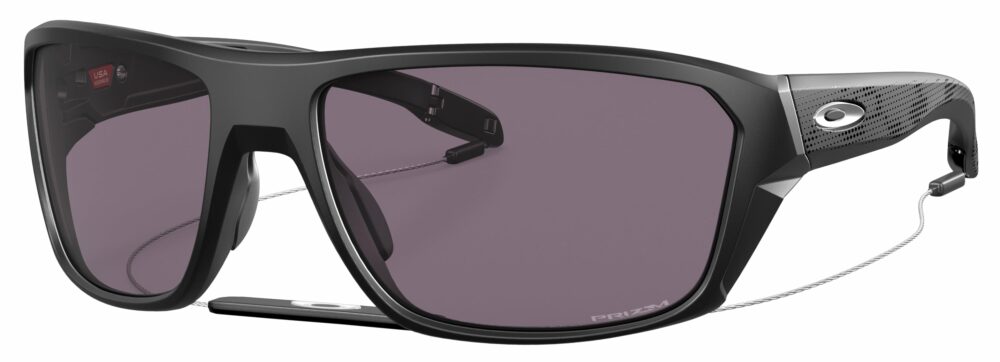 Oakley Split Shot Sunglasses, Hi Res Black with Prizm Gray Lenses. Angled left