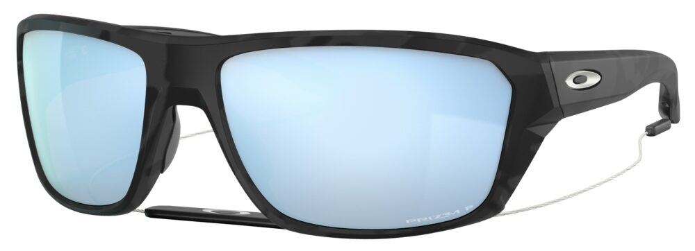 Oakley Split Shot Sunglasses, Matte Black Camo with Prizm Deep Water Polarized Lenses. Angled left