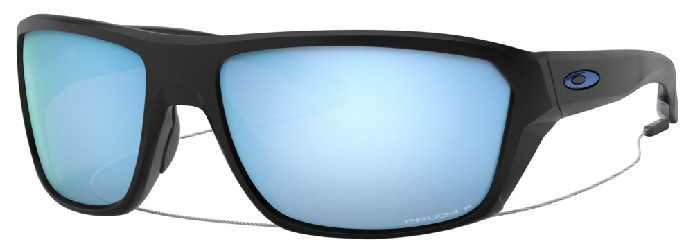 Oakley Split Shot Sunglasses, Matte Black with Prizm Deep Water Polarized Lenses. Angled left