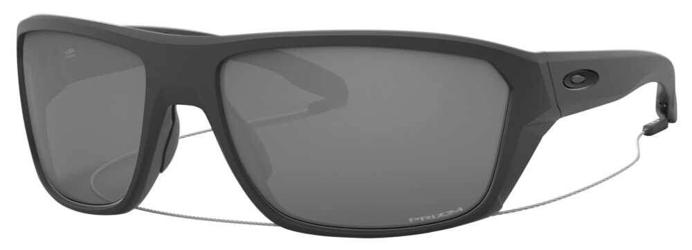 Oakley Split Shot Sunglasses, Matte Carbon with Prizm Black Lenses. Angled left