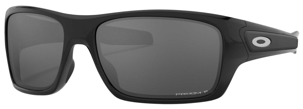 Oakley Turbine Sunglasses, Polished Black with Prizm Black Polarized Lenses. Angled left