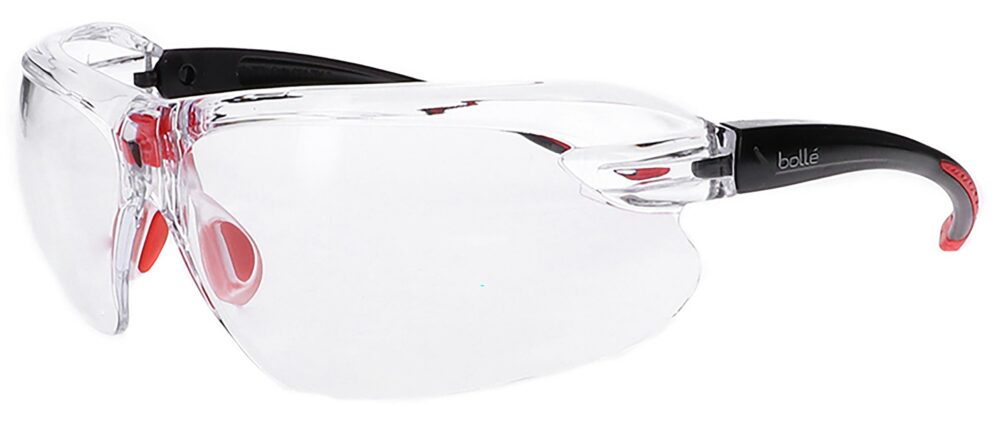 Bolle IRI-s in a Black and Red Frame with Clear Platinum Lenses, Angled side left