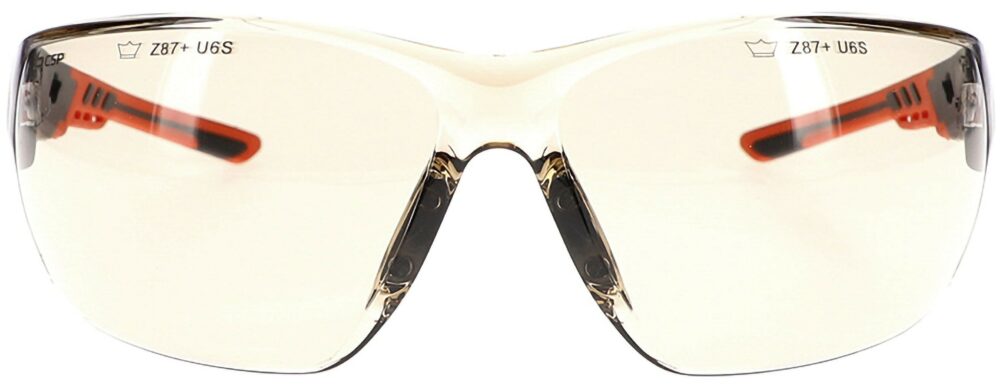 Bolle Ness+ Safety Glasses in a Black and Orange Frame with Copper CSP Platinum Lens; Angled Front